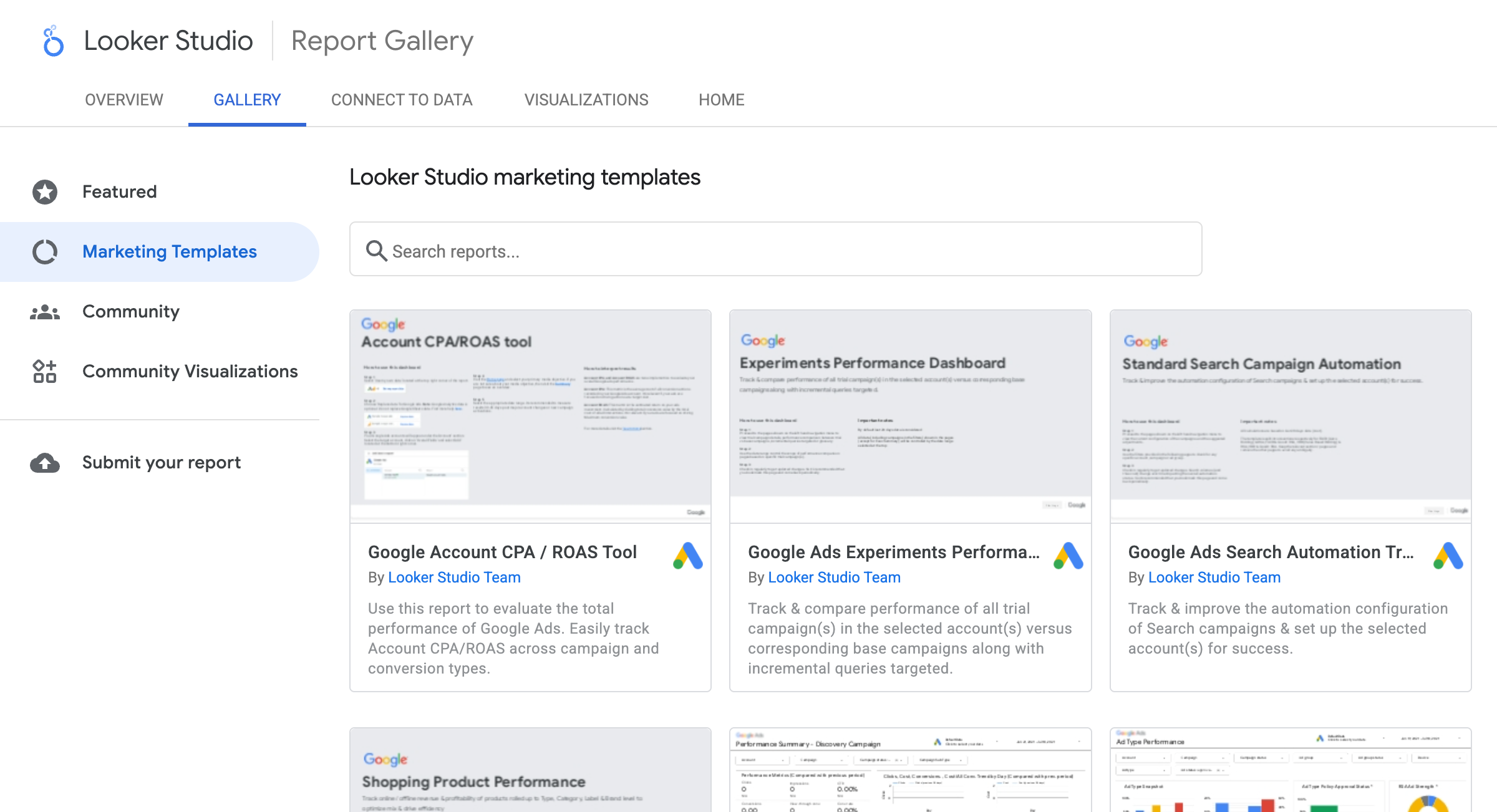 Looker Studio marketing templates from Google